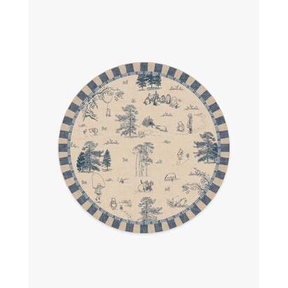 Storybook Grove Natural & Blue Flatwoven Rug - 185 Round cm - Rug + Pad System
