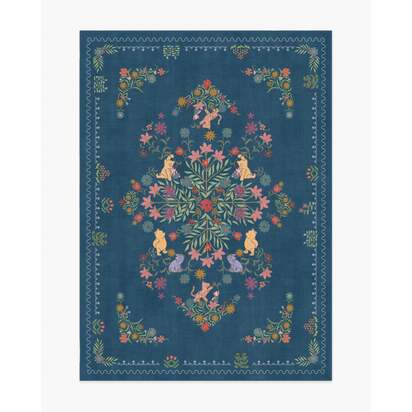 Friendship Garden Blue Multicolour Flatwoven Rug - 150 x 215 cm - Rug + Pad System