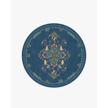 Friendship Garden Blue Multicolour Flatwoven Rug - 185 Round cm - Rug + Pad System