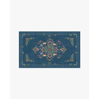 Friendship Garden Blue Multicolour Flatwoven Rug - 90 x 150 cm - Rug + Cushioned Pad System