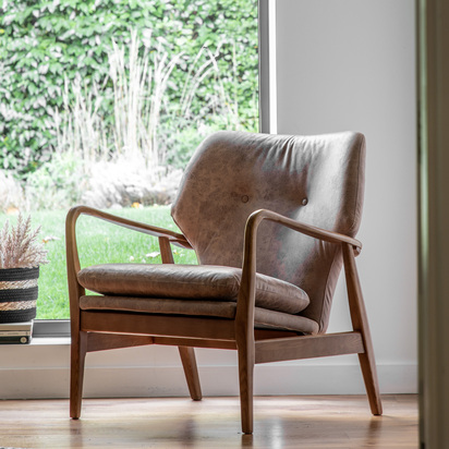 Denford Armchair Brown Leather 730x710x850mm