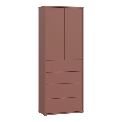 Pembroke Tall Storage Cabinet with Push-to-Open Doors & 4 Drawers in Terracotta