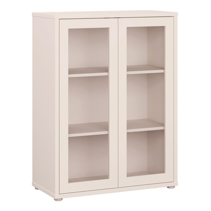 Pembroke Low Glass Fronted Cabinet with 2 Push-to-Open Doors in Sand