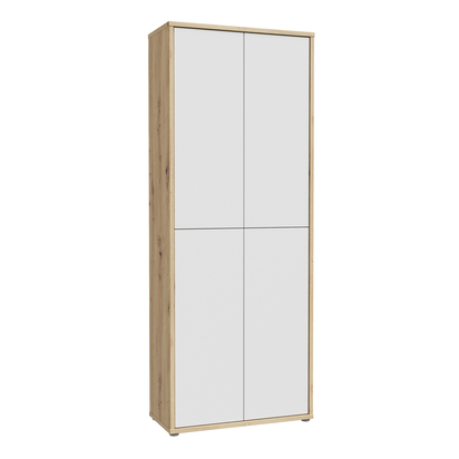 Pembroke Shoe Cabinet with 4 Doors Push-to-Open in Artisan Oak and Light Grey Doors