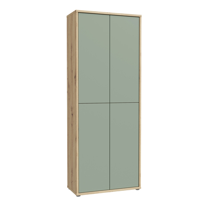 Pembroke Shoe Cabinet with 4 Doors Push-to-Open in Artisan Oak and Sage Green Doors