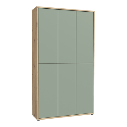 Pembroke Shoe Cabinet with 6 Doors Push-to-Open in Artisan Oak and Sage Green Doors