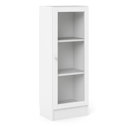 Skye Low Narrow Display Cabinet in White (2 Shelves) with Glass White Door