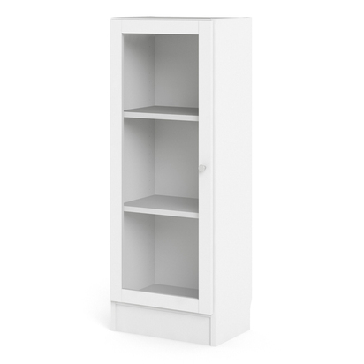 Skye Low Narrow Display Cabinet in White (2 Shelves) with Glass White Door
