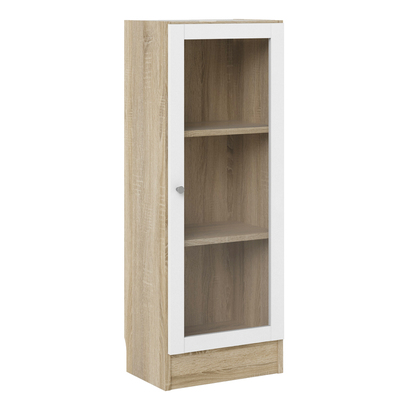 Skye Low Narrow Display Cabinet In Oak (2 Shelves) with Glass White Door