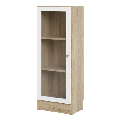 Skye Low Narrow Display Cabinet In Oak (2 Shelves) with Glass White Door