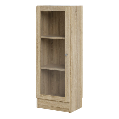 Skye Low Narrow Display Cabinet in Oak (2 Shelves) with Glass Oak Door