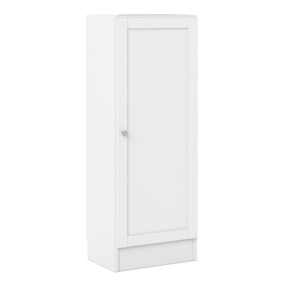 Skye Low Narrow Storage Cabinet in White (2 Shelves) with White Door