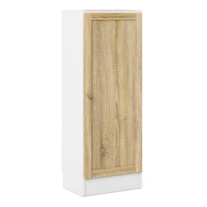 Skye Low Narrow Storage Cabinet in White (2 Shelves) with Oak Door