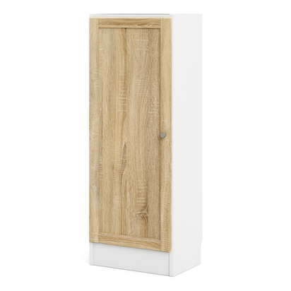 Skye Low Narrow Storage Cabinet in White (2 Shelves) with Oak Door