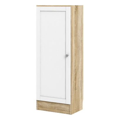 Skye Low Narrow Storage Cabinet in Oak (2 Shelves) with White Door