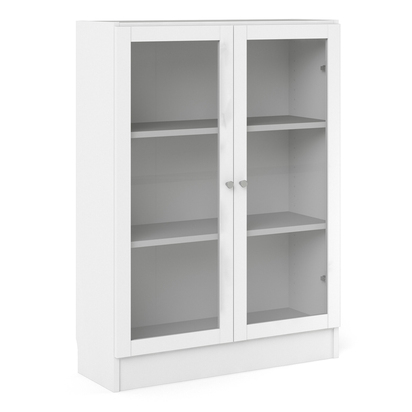 Skye Low Wide Display Cabinet in White (2 Shelves) with 2 Glass Doors in White