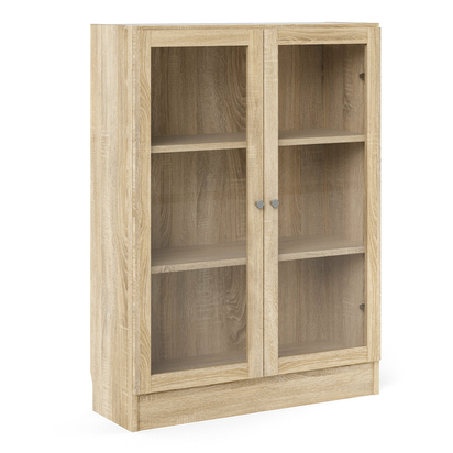 Skye Low Wide Display Cabinet in Oak (2 Shelves) with 2 Glass Doors in Oak