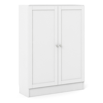 Skye Low Wide Storage Cabinet in White (2 Shelves) with 2 White Doors