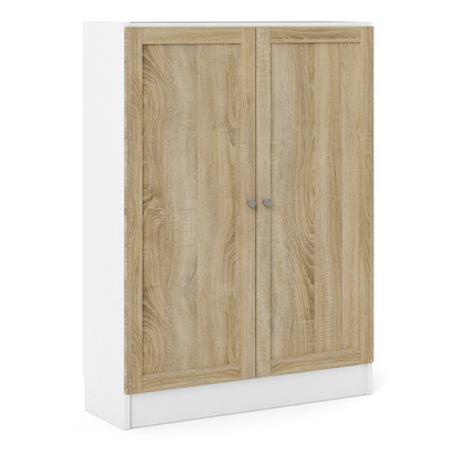 Skye Low Wide Storage Cabinet in White (2 Shelves) with 2 Oak Doors