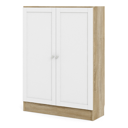 Skye Low Wide Storage Cabinet in Oak (2 Shelves) with 2 White Doors