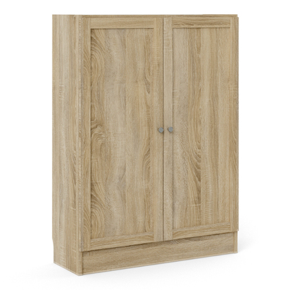 Skye Low Wide Storage Cabinet in Oak (2 Shelves) with 2 Oak Doos