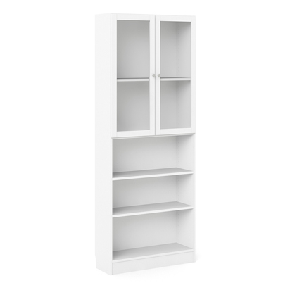 Skye Tall Wide Display Cabinet in White (4 Shelves) with 2 Glass White Doors