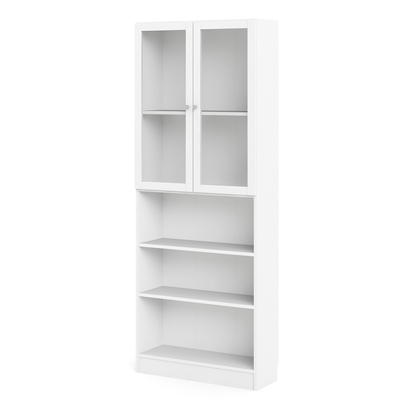 Skye Tall Wide Display Cabinet in White (4 Shelves) with 2 Glass White Doors