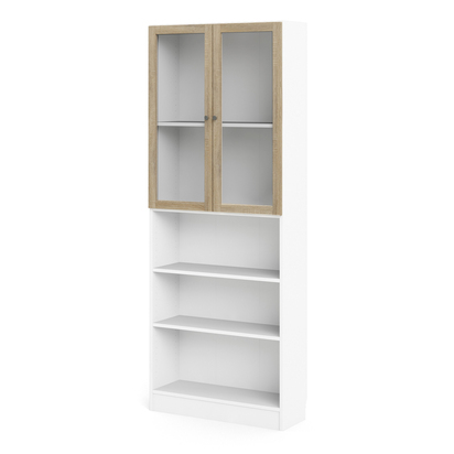 Skye Tall Wide Display Cabinet in White (4 Shelves) with 2 Glass Oak Doors