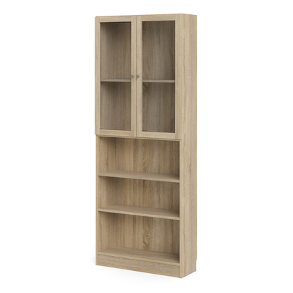 Skye Tall Wide Display Cabinet in Oak (4 Shelves) with 2 Glass Oak Doors