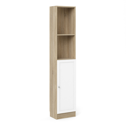 Skye Tall Narrow Combination Storage Bookcase in Oak (4 Shelves) with White Door