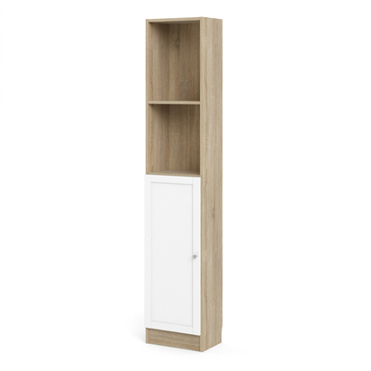 Skye Tall Narrow Combination Storage Bookcase in Oak (4 Shelves) with White Door