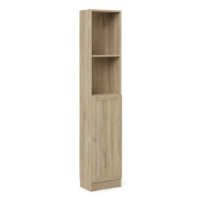 Skye Tall Narrow Combination Storage Bookcase in Oak (4 Shelves) with Oak Door