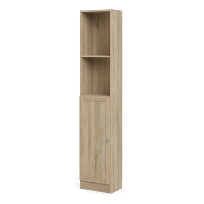 Skye Tall Narrow Combination Storage Bookcase in Oak (4 Shelves) with Oak Door