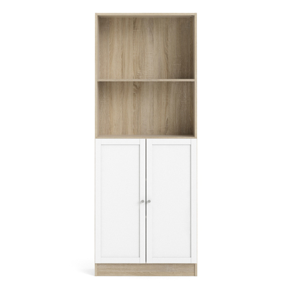 Skye Tall Wide Combination Storage in Oak (4 Shelves) with 2 Doors in White