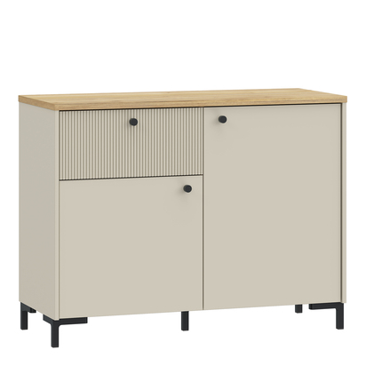 Willow 3 Sideboard with Fluted Detail, Drawer & Cupboard in Mauvella Oak and Sand