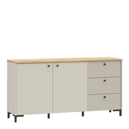Willow 3 Wide Sideboard with Fluted Drawers & Cupboard in Mauvella Oak and Sand