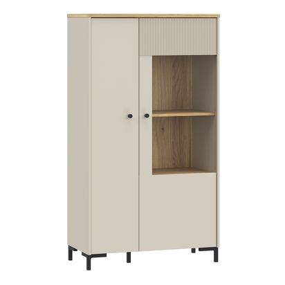 Willow 3 Display Cabinet with Fluted Detail, Doors & Open Shelving in Mauvella Oak and Sand