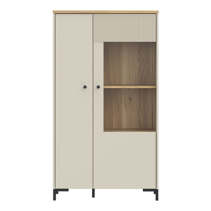 Willow 3 Display Cabinet with Fluted Detail, Doors & Open Shelving in Mauvella Oak and Sand