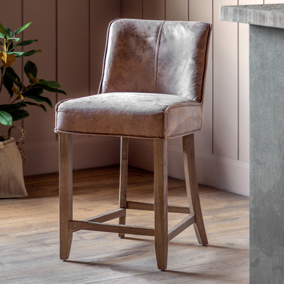 Langcott Bar Stool Brown Leather (2pk)