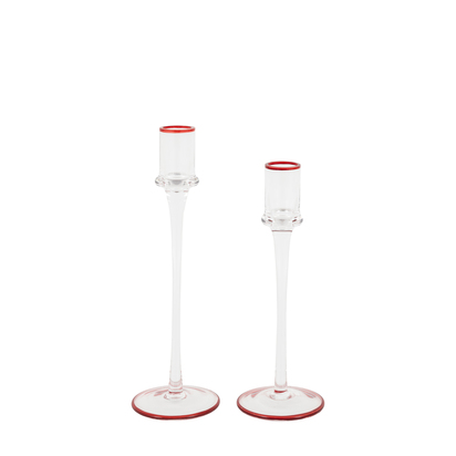 Studio Red Rim Glass Candle Stick Set of 2