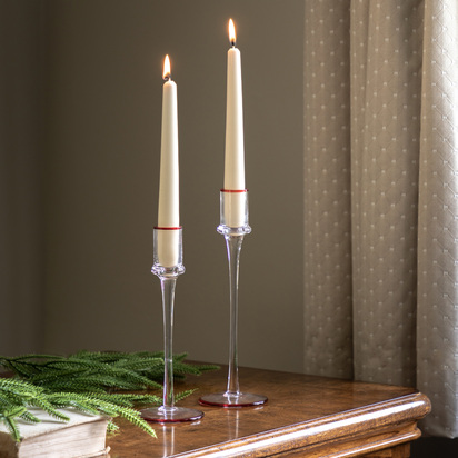Studio Red Rim Glass Candle Stick Set of 2