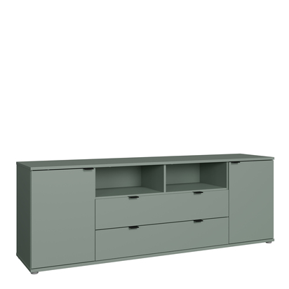Henley 4 Wide TV Unit with Open Shelving, 2 Drawers & 2 Doors in Sage Green