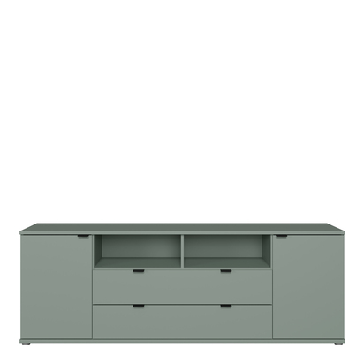 Henley 4 Wide TV Unit with Open Shelving, 2 Drawers & 2 Doors in Sage Green