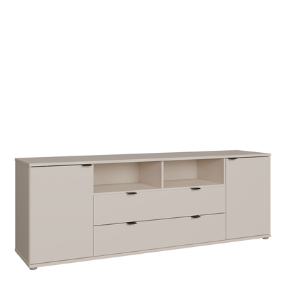 Henley 4 Wide TV Unit with Open Shelving, 2 Drawers & 2 Doors in Sand