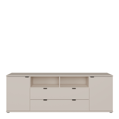 Henley 4 Wide TV Unit with Open Shelving, 2 Drawers & 2 Doors in Sand