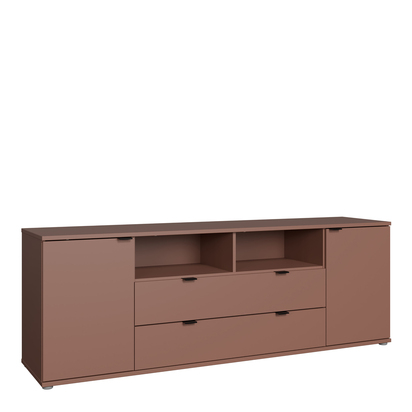 Henley 4 Wide TV Unit with Open Shelving, 2 Drawers & 2 Doors in Terracotta