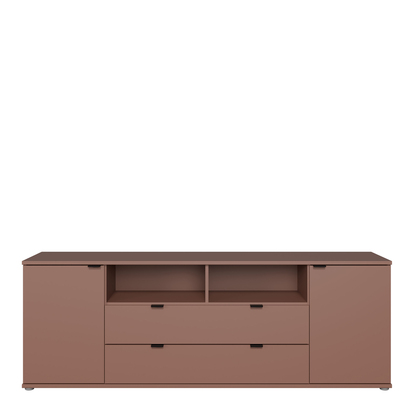 Henley 4 Wide TV Unit with Open Shelving, 2 Drawers & 2 Doors in Terracotta