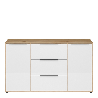 Briar 3 3 Drawer Sideboard with 2 Doors in Mauvella Oak and White Gloss