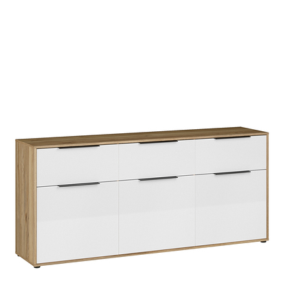 Briar 3 3 Drawer Sideboard with 3 Doors in Mauvella Oak and White Gloss