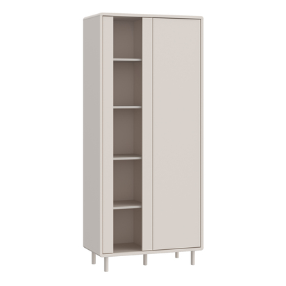 Benson Tall Storage Cabinet with Door and Concealed Open Shelving in Sand